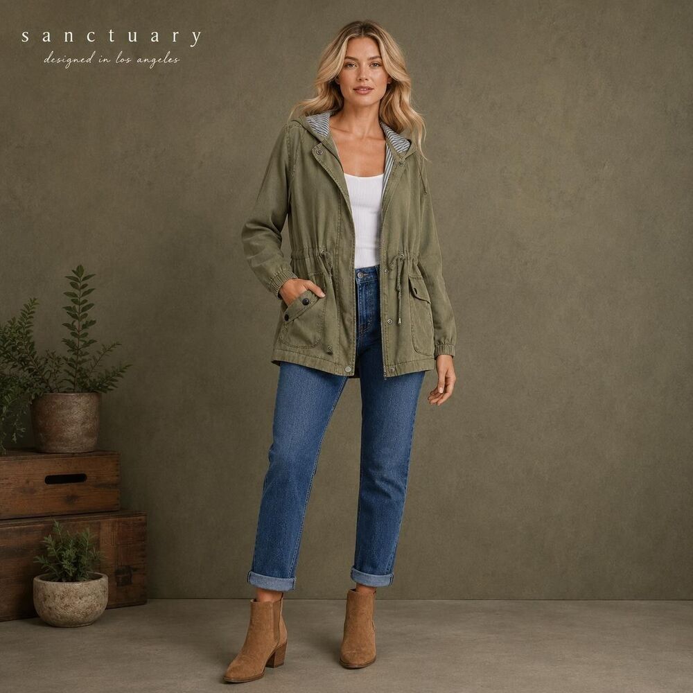 ANTHROPOLOGIE SANCTUARY Women's‎ Jacket SMALL Green Military Hooded Utility